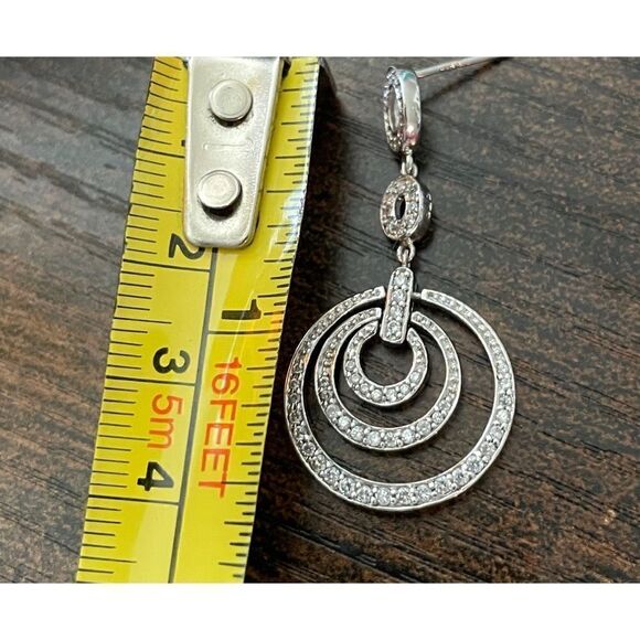 Sterling 925 white topaz triple ring dangling earrings - Picture 4 of 5